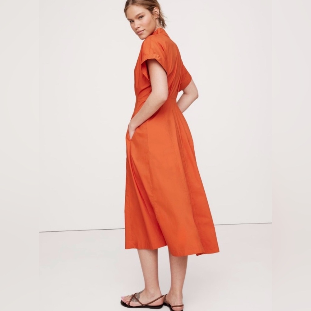 Banana‎ Republic Cotton Poplin Shirt Dress Sunset Orange Size 10 Petite - Picture 2 of 16